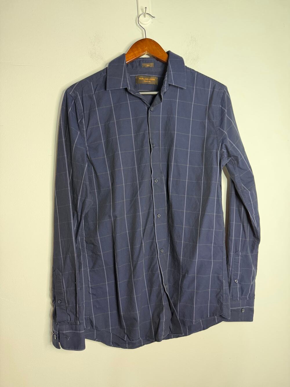 Fairlane & Sons Blue Long Sleeve Button Up Shirt Size Medium Tall 100% Cotton